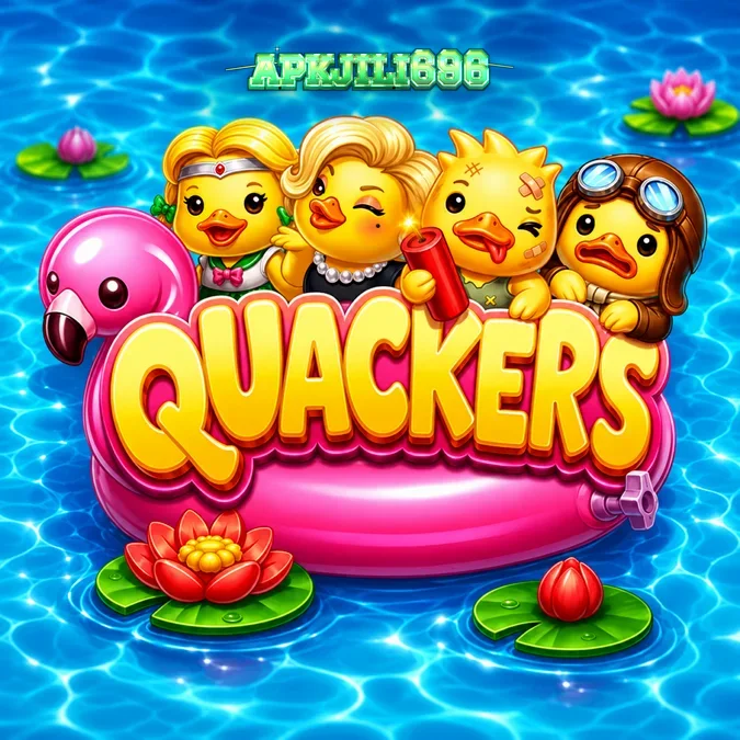 Tampilan grid permainan slot Quackers dengan karakter bebek yang ceria